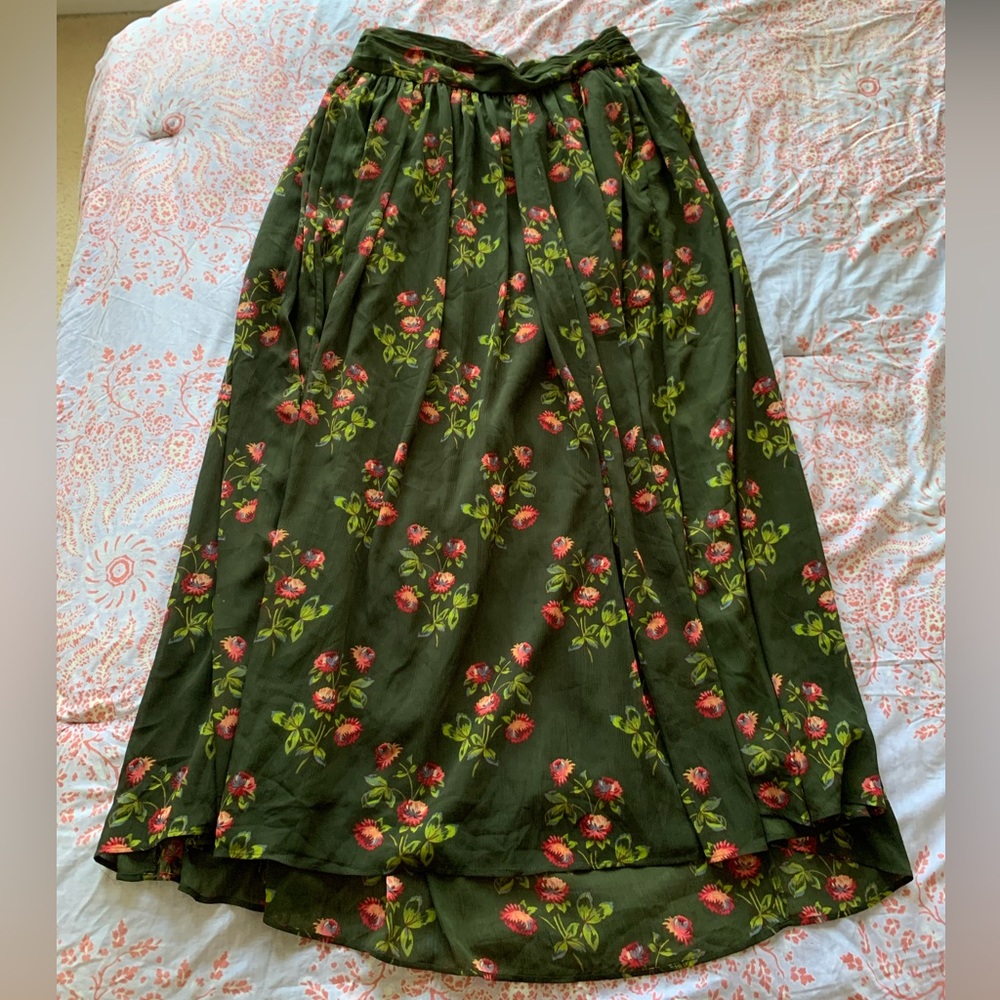 J. CREW Green Floral Maxi Skirt | Chiffon, Lined